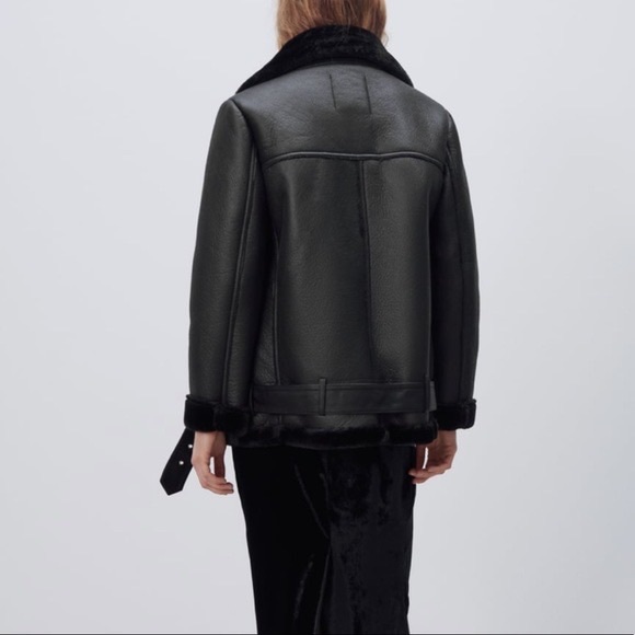 NWT. Zara Faux Fur Leather Double Faced Moto Biker Jacket Women’s-XL. - Picture 7 of 16